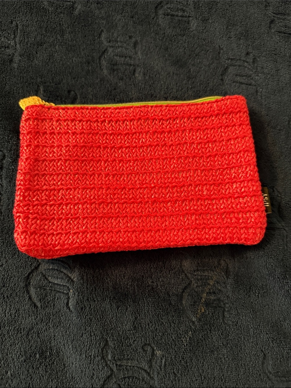 ipsy Red Woven Cosmetic Pouch with Black Tag